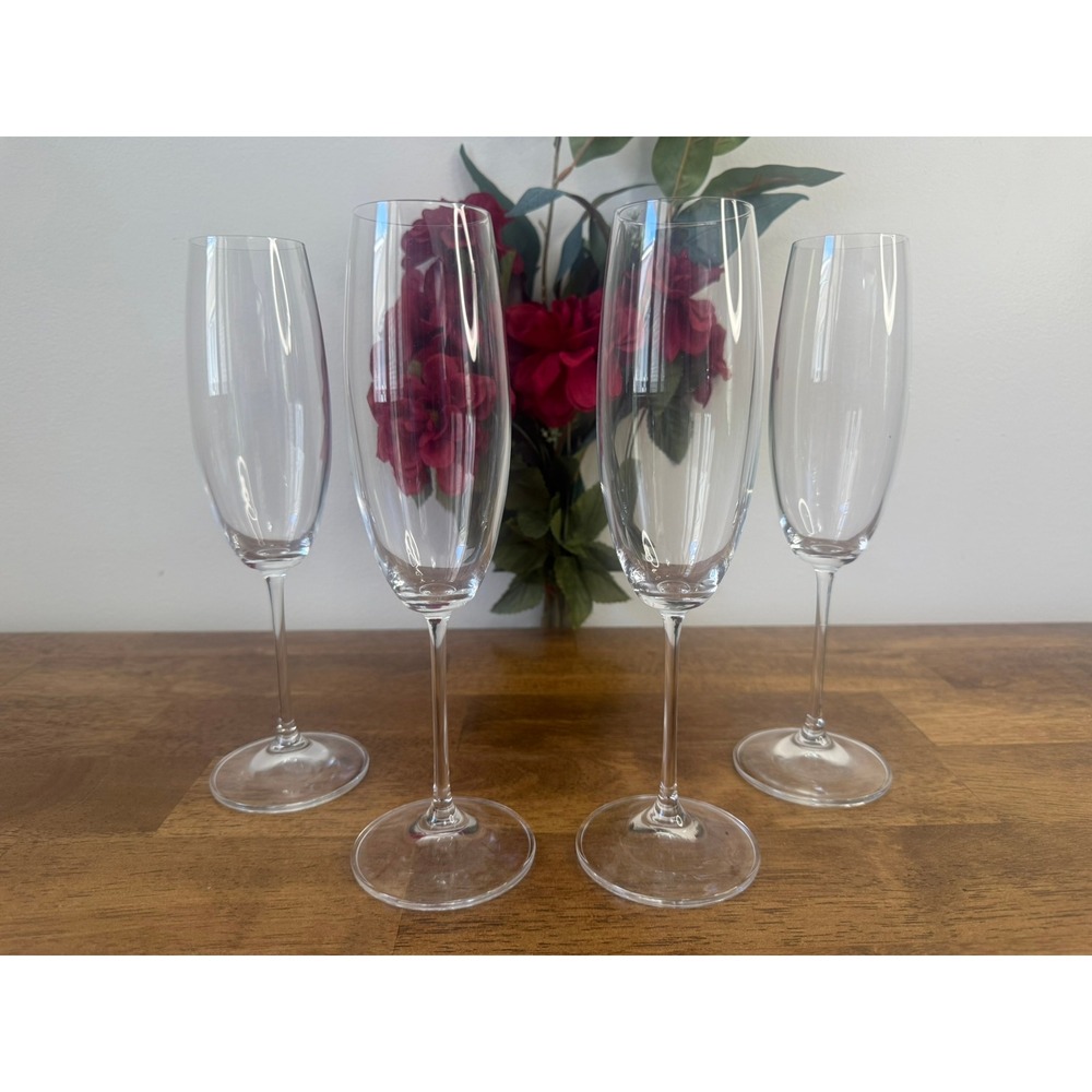 Vintage Clear Crystal Champagne‎ Flutes Set of 4 Thin Stem Tall Elegant Glasses